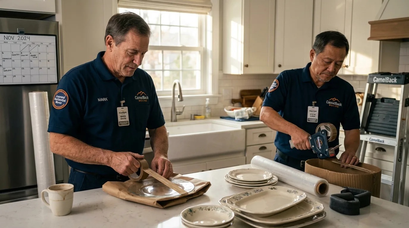 Professional crew packing kitchen dishware in Zelienople, PA
